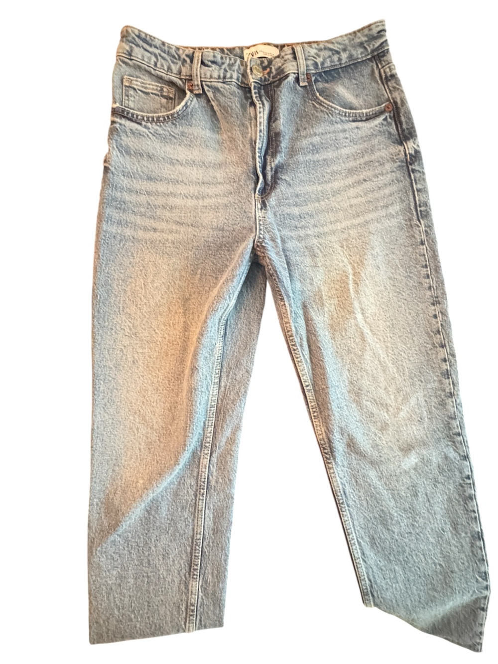 Zara Light Wash Wide Leg Jeans Raw Hem Size 8